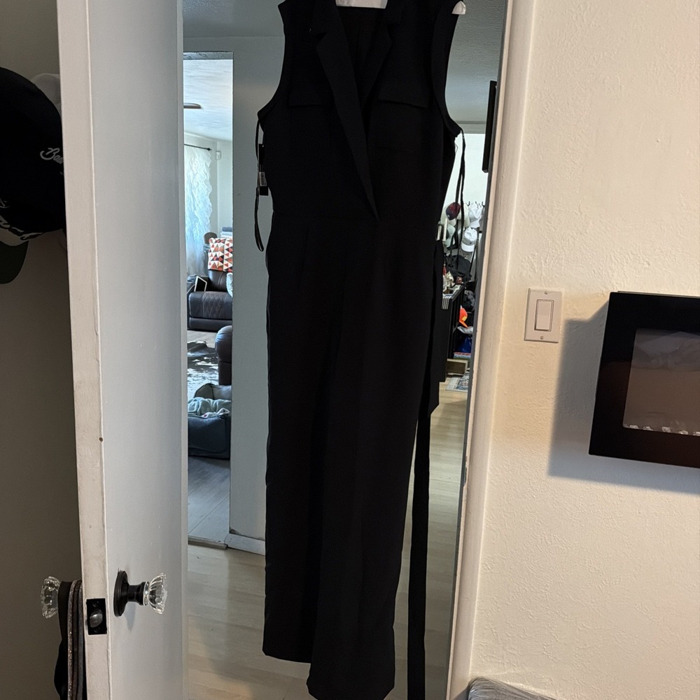 Tahari Arthur Levine Black Jumpsuit Women's Size 16 Black Wide Leg Sash New NWT